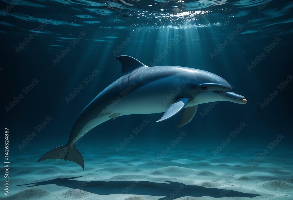 Fototapeta premium Dolphins Swim In The Deep Blue Ocean