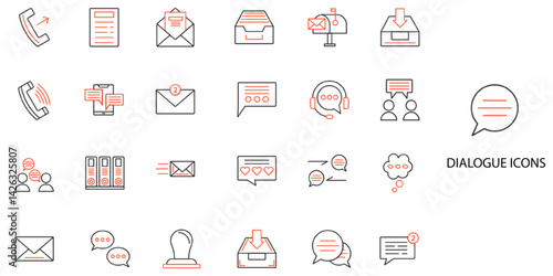 Dialogue simple concept 24 color icons set. Contains such speak, communication, talk, discussion, conversation, talking, set, speech .Vector illustration.	