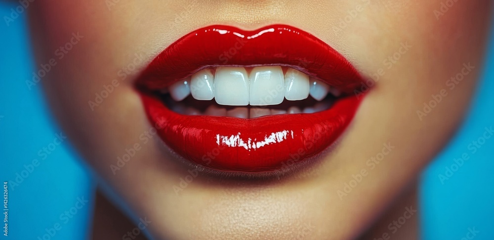 Fototapeta premium In this closeup shot, a pretty woman is seen smiling, placed against a plain grey background that offers copyspace