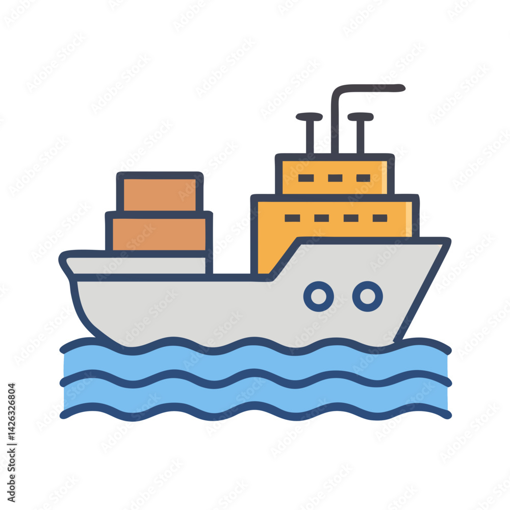 Cargo Ship Icon in Water Illustration, Shipping and Logistics Concept Cargo Ship Icon in Water Illustration, Shipping and Logistics Concept