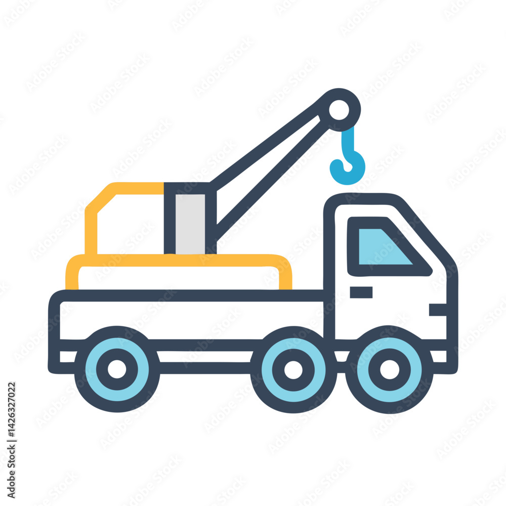 Naklejka premium Cartoon Tow Truck Icon with Hook on Black Background Illustration