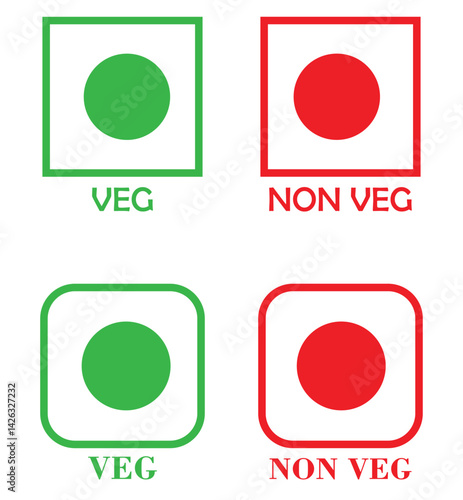 Veg and non-veg colorful symbol in two style. Vector illustration.