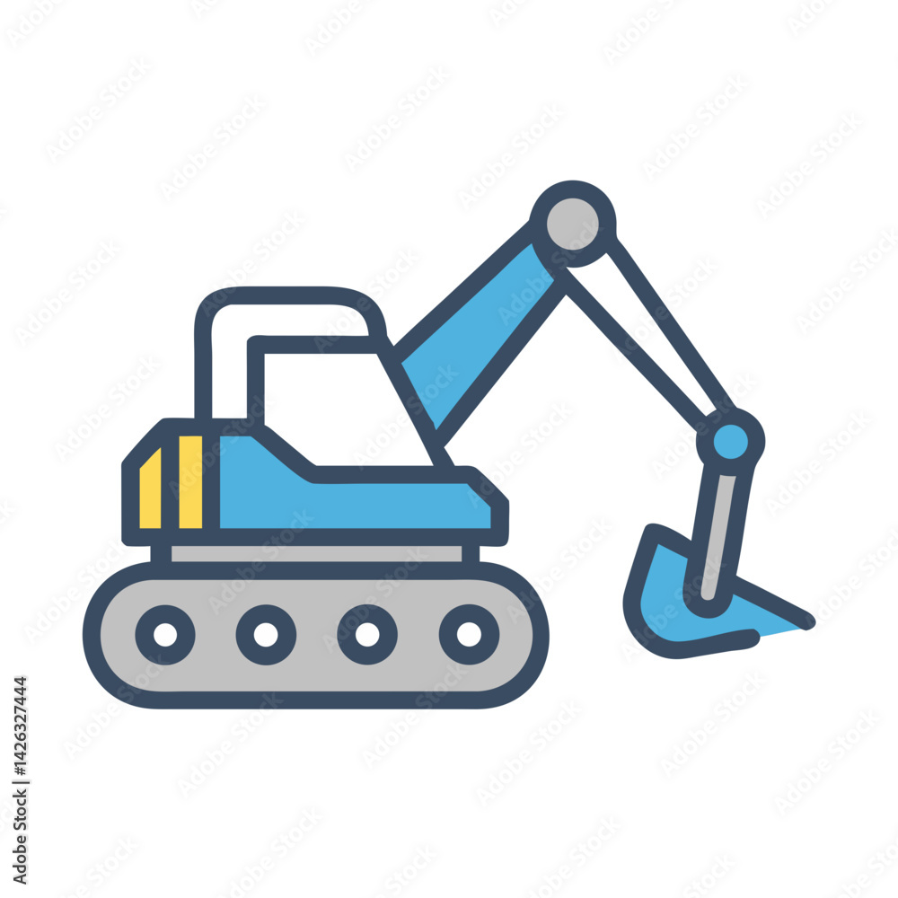 Naklejka premium Blue Excavator Icon on Black Background - Construction Equipment Illustration