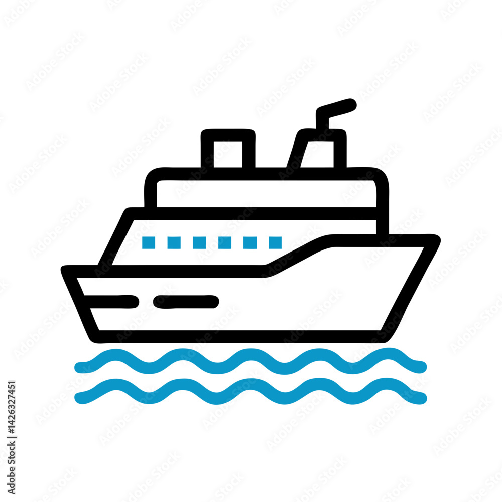 Ocean Horizon Line: Simple Blue Waves and Dotted Line Concept Ocean Horizon Line: Simple Blue Waves and Dotted Line Concept