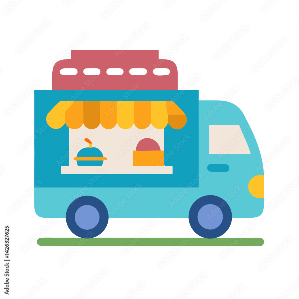 Fototapeta premium Cute Food Truck Illustration Icon: Fast Food, Catering, and Mobile Business