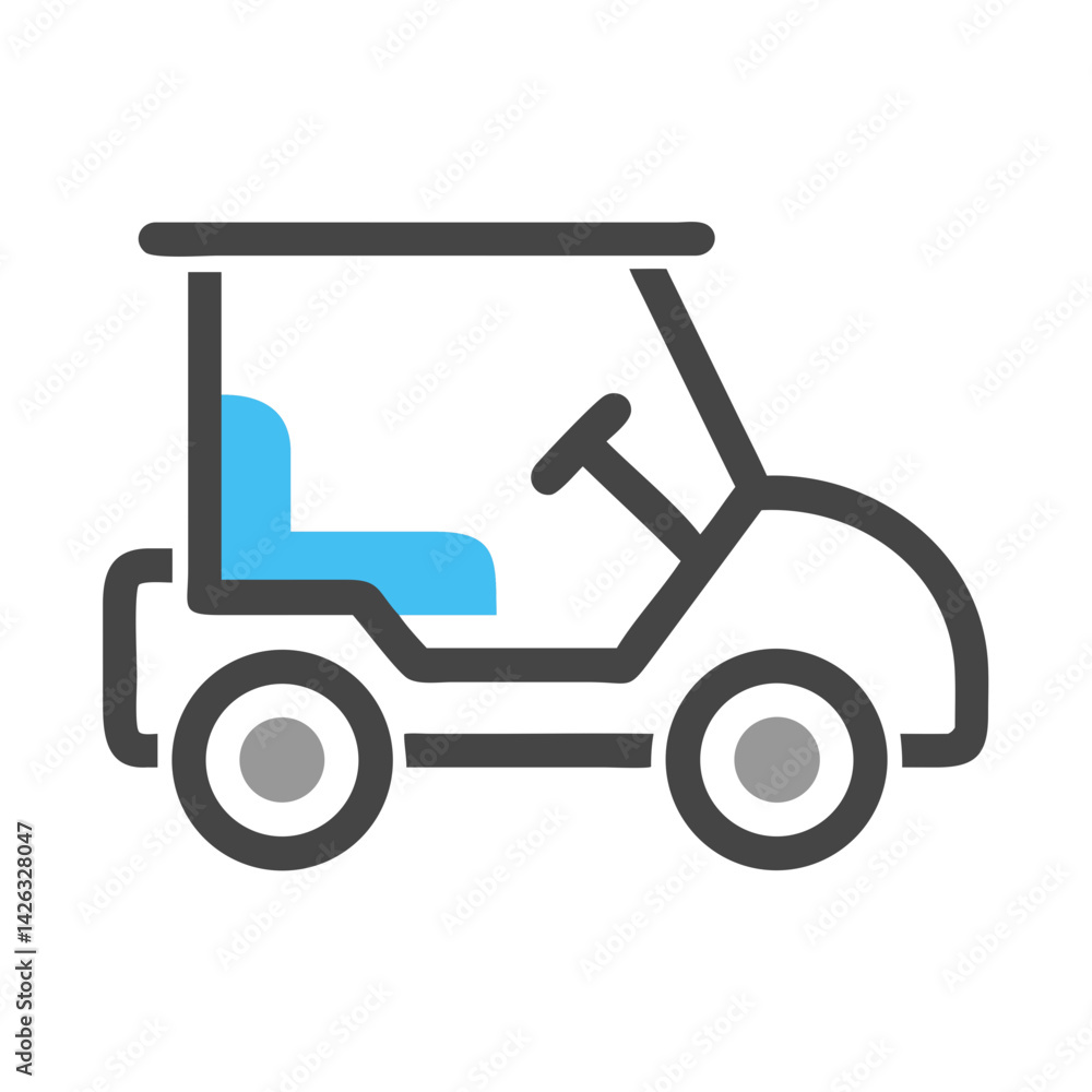 Isolated Icon of a Golf Cart with a Blue Seat on Black Background Isolated Icon of a Golf Cart with a Blue Seat on Black Background