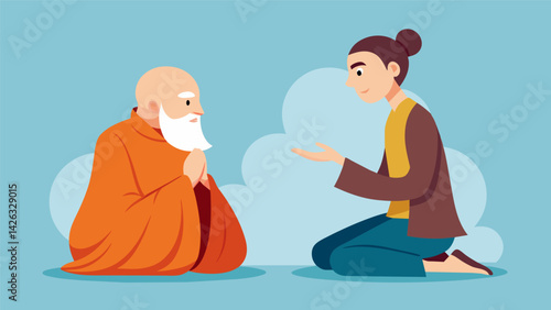 A Zen monk and a Stoic philosopher engage in a peaceful debate respecting each others opinions and embracing the diversity of thought.. Vector illustration