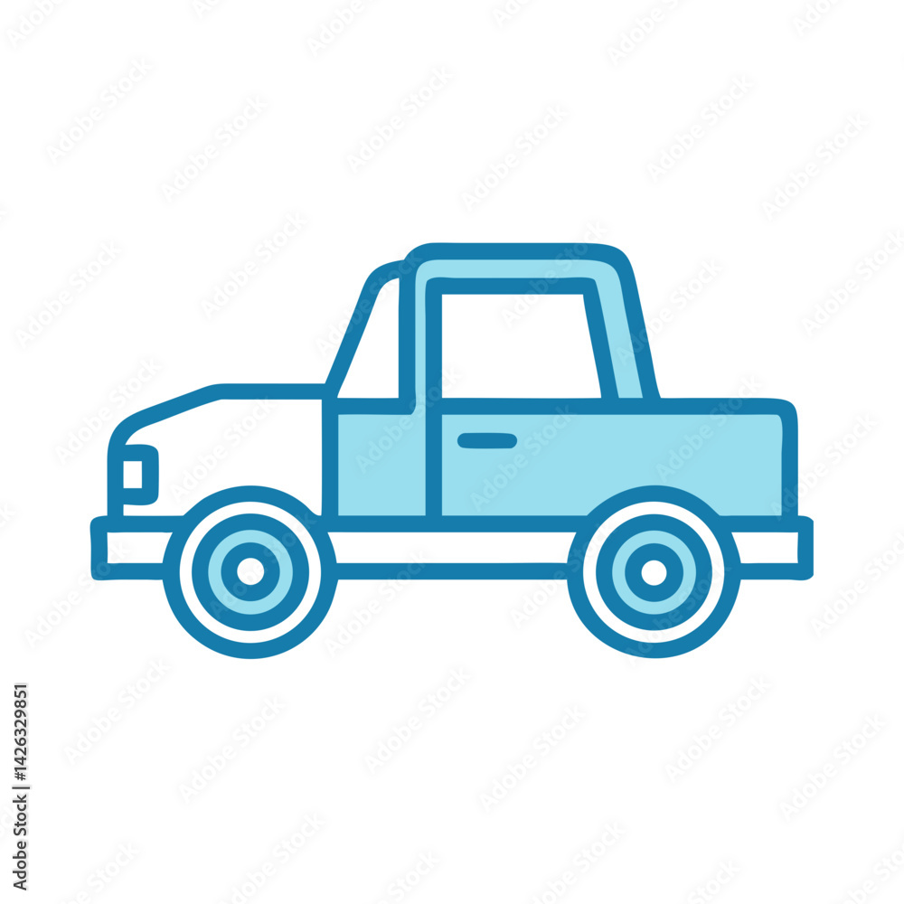 Cartoon Blue Pickup Truck Illustration Icon on Black Background Cartoon Blue Pickup Truck Illustration Icon on Black Background
