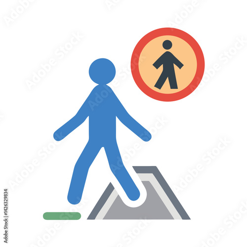Pedestrian Crossing Sign Icon: Safe Passage, Walking Allowed Concept