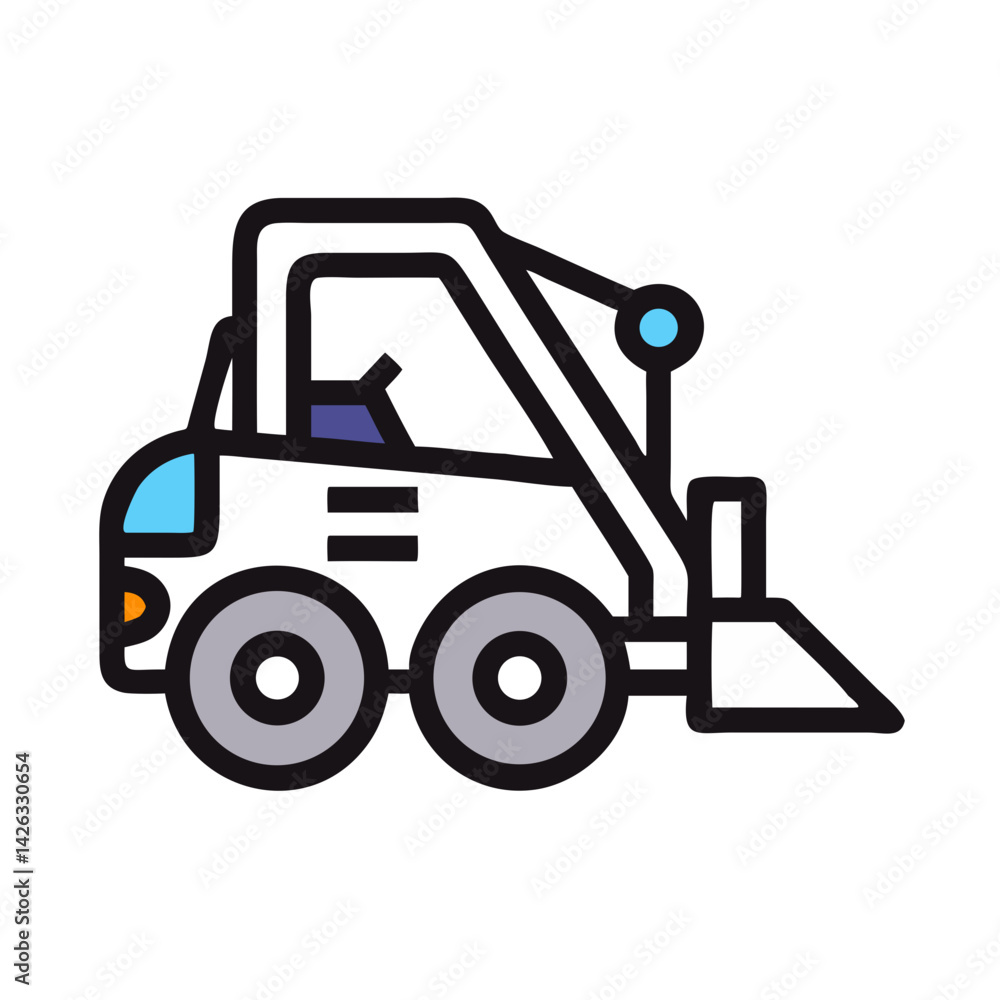 Fototapeta premium Cartoon Skid Steer Loader Isolated on Black Background: Icon Vector