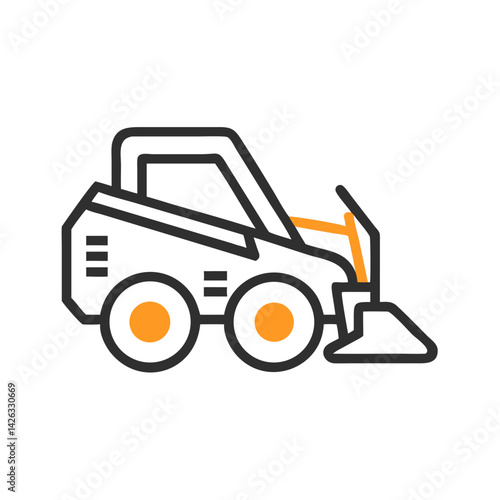 Skid Steer Loader Vector Illustration - Construction Equipment Icon with Black Background