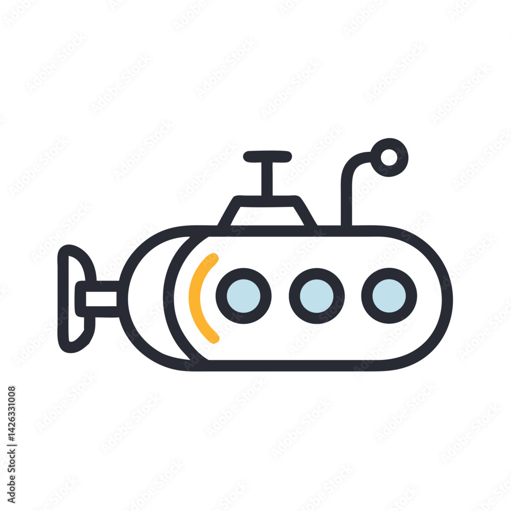 Obraz premium Cute Cartoon Submarine Illustration on Black Background for Children and Design