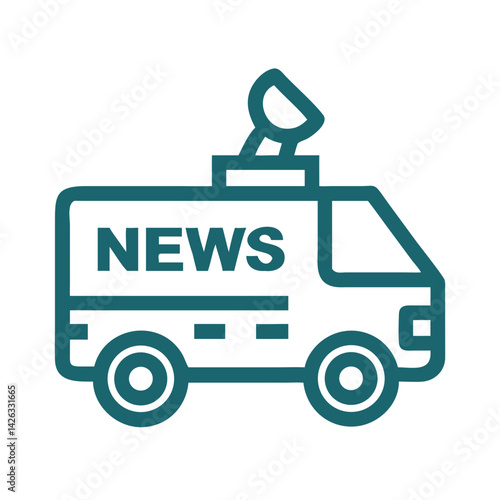 News Van Icon, TV Truck Symbol, Media Broadcast Vehicle Design
