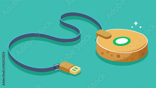 A Bluetoothenabled dog leash made from ecofriendly cork material.. Vector illustration