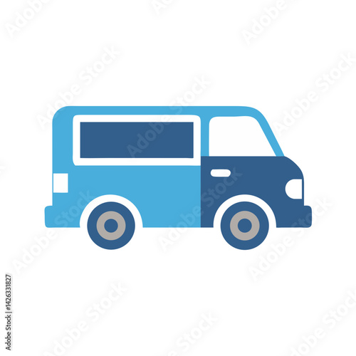Wallpaper Mural Blue and White Cartoon Van on Black Background, Simple Illustration Torontodigital.ca