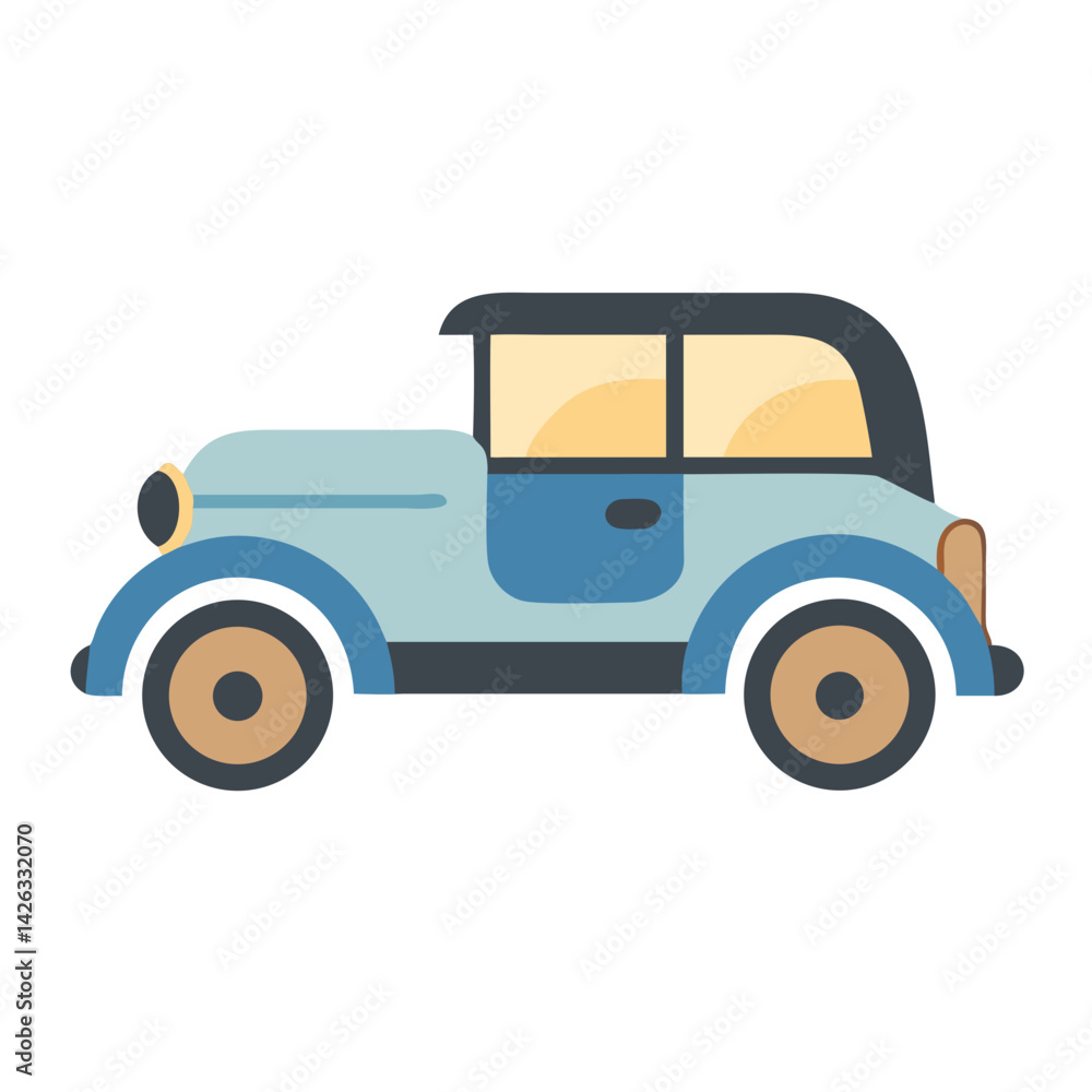 Fototapeta premium Illustration of Classic Vintage Car, Light Blue, Dark Blue, and Tan