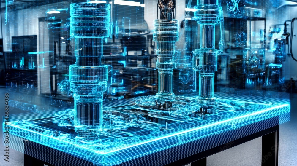 Support robot analyzes tension feedback in futuristic manufacturing environment