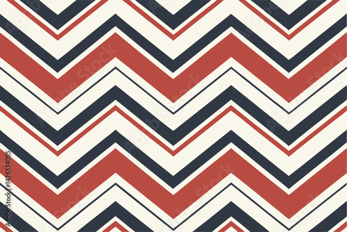 Retro chevron pattern in red navy and cream repeating geometric design