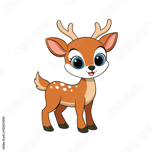 Adorable fawn with spots and antlers Vector illustration isolated on white background