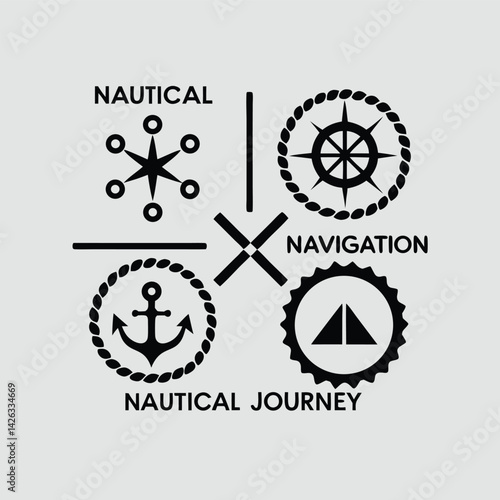 Nautical Journey Graphic Design with Anchor Compass and Star