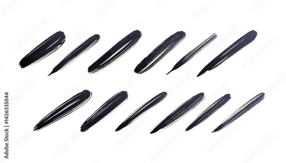 Collection of hand-drawn black brush strokes isolated on white background Collection of hand-drawn black brush strokes isolated on white background