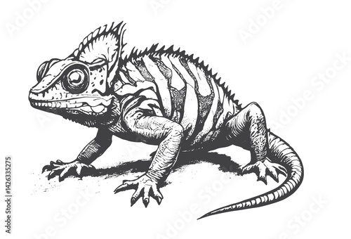 Chameleon lizard sketch engraving vector illustration. engraving illustration of chameleon
