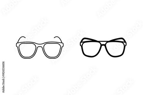 Two Different Stylish Eyeglasses Frames Minimalistic Black And White Outlines