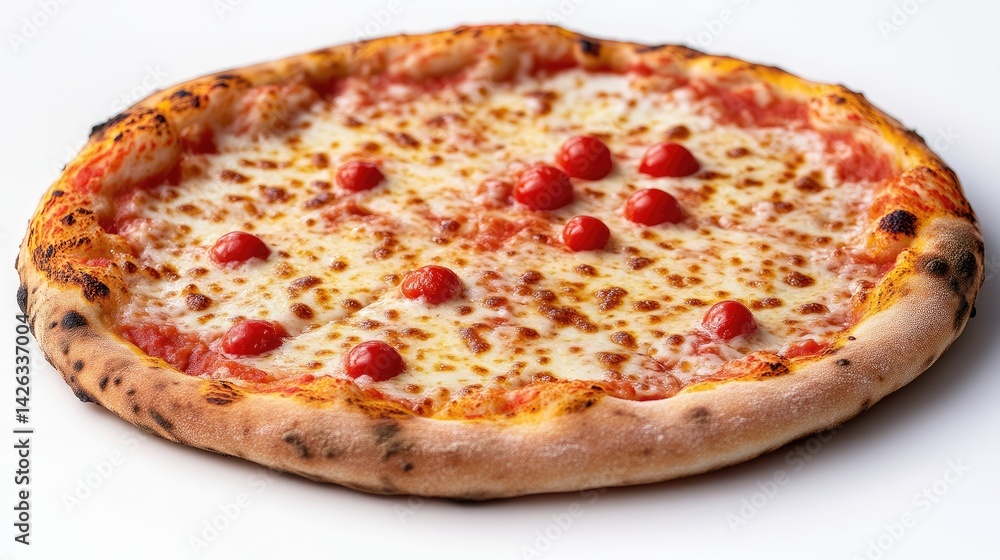 Freshly baked pizza with mozzarella and cherry tomatoes Freshly baked pizza with mozzarella and cherry tomatoes