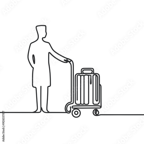 Bellhop with Luggage Line Art for Travel Agencies, Hospitality Websites, Hotel Promotions, and Minimalist Design Projects