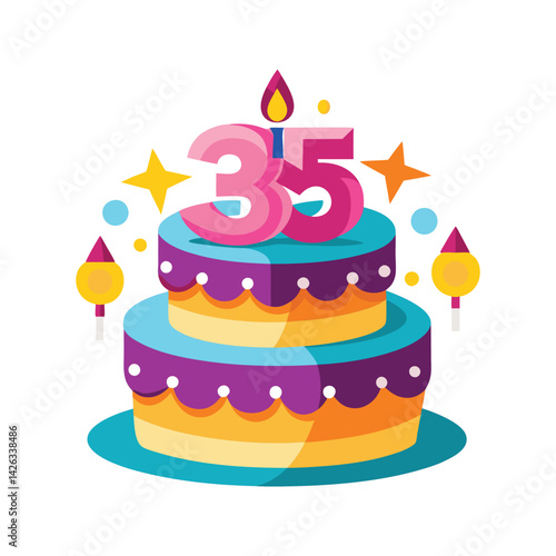 Birthday cake with 35 candles vector illustration isolated on white background