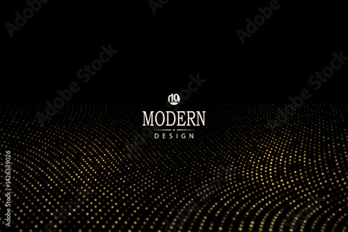 Golden isolated wave pattern with shiny tinsel on black background.