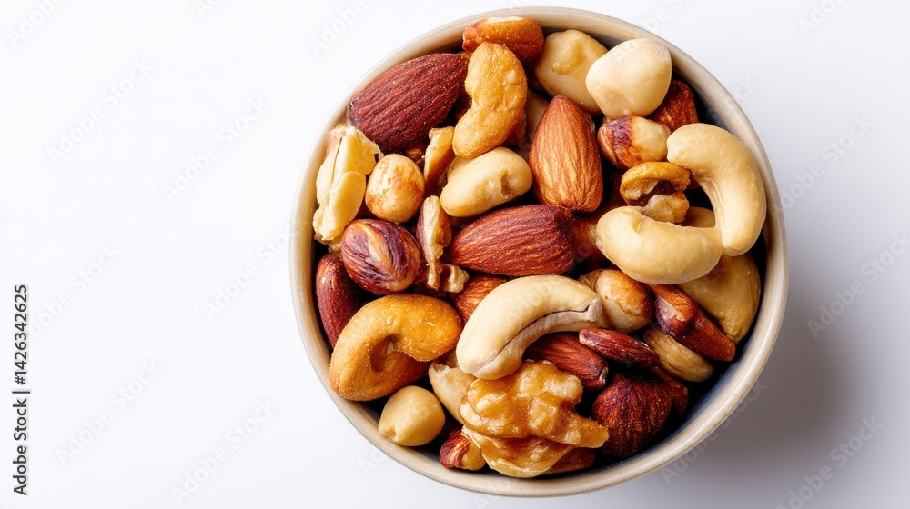 Assorted Nuts in a Bowl on White Background for Healthy Snack and Nutrition Concept Assorted Nuts in a Bowl on White Background for Healthy Snack and Nutrition Concept