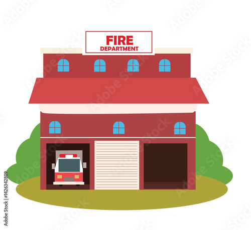 Building fire station, services to population, garage with transport