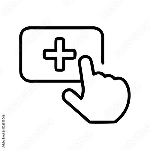 Hand pressing add button icon in simple flat style  