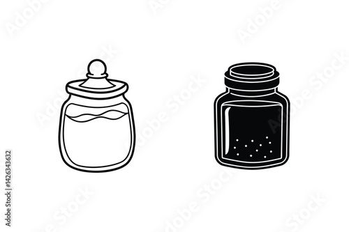 Black And White Jars Graphic Vector Illustration Of Containers Collection