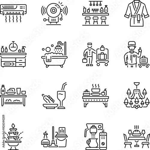 Collection of Linear Style Hotel Icons 

