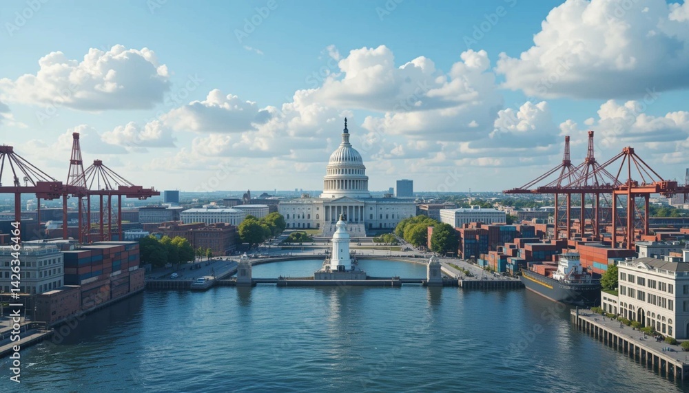 Obraz premium Taxing Trade: The Ripple Effect of U.S. and Pakistani Tariff Policies on Global Shipping