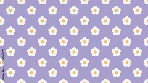 紫の下地に白いお花のパターン背景イラスト。シームレスなベクターの4Kイラスト素材。Pattern background illustration of white flowers on a purple base. Seamless vector 4k illustration.