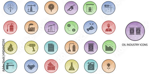 Oil Industry simple concept 24 color icons set. Contains such gasoline, natural gas, oil pump, oil well, oil industry .Vector illustration.