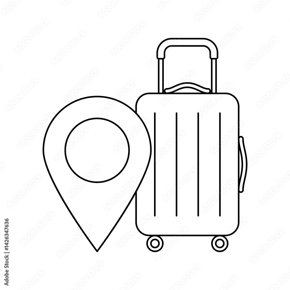 Suitcase with marker icon. Travel illustration and tourism item.