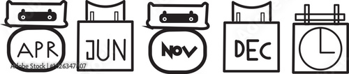 All twelve months with names in abbreviated form. Plus two additional planning icons .Yearly calendar icons set. All twelve months with names in abbreviated form 