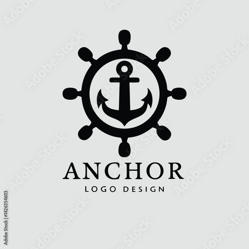 Nautical Anchor Logo Design with Ship Wheel