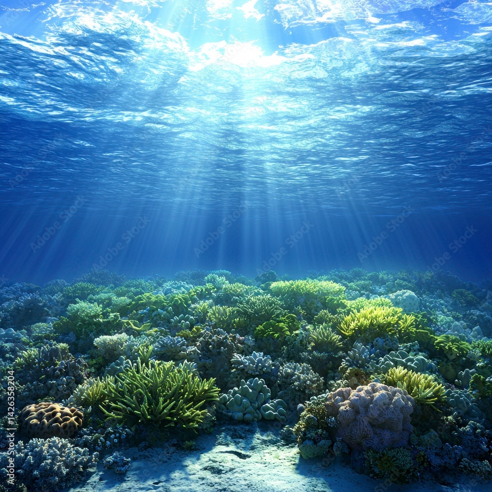 Fototapeta premium Sunlit Coral Reef Underwater Scene