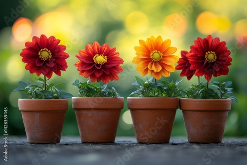 Wallpaper Mural Brightly colored flowering pots arranged in a row during a sunny day in a garden setting Torontodigital.ca