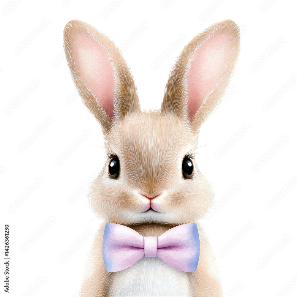 Fototapeta premium A charming rabbit wearing a stylish bow tie, perfect for spring. isolated against a transparent background.