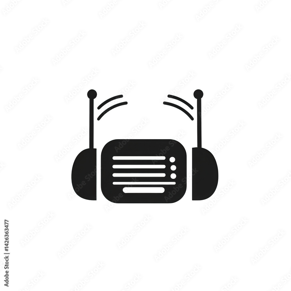 Fototapeta premium A stylized illustration of headphones emitting sound waves, symbolizing music enjoyment and audio technology in a minimalist design , isolated on white or transparent png