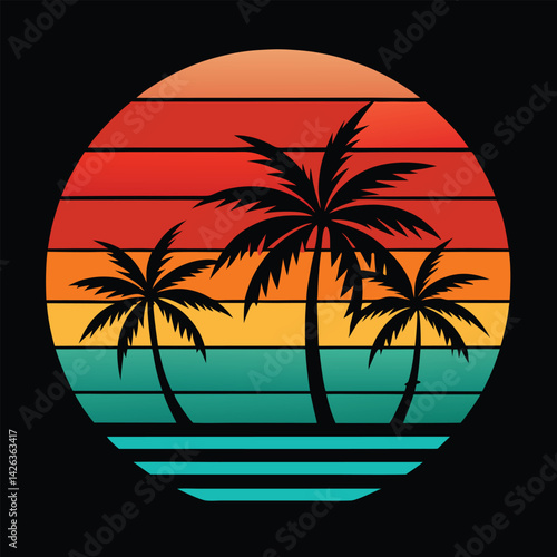 Wallpaper Mural A tropical beach sunset silhouettes a lone figure near palm trees under a vibrant summer sky Torontodigital.ca