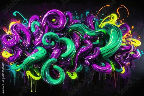 Swirling paint strokes creating a vibrant abstract composition with dripping effect, ideal for creative projects