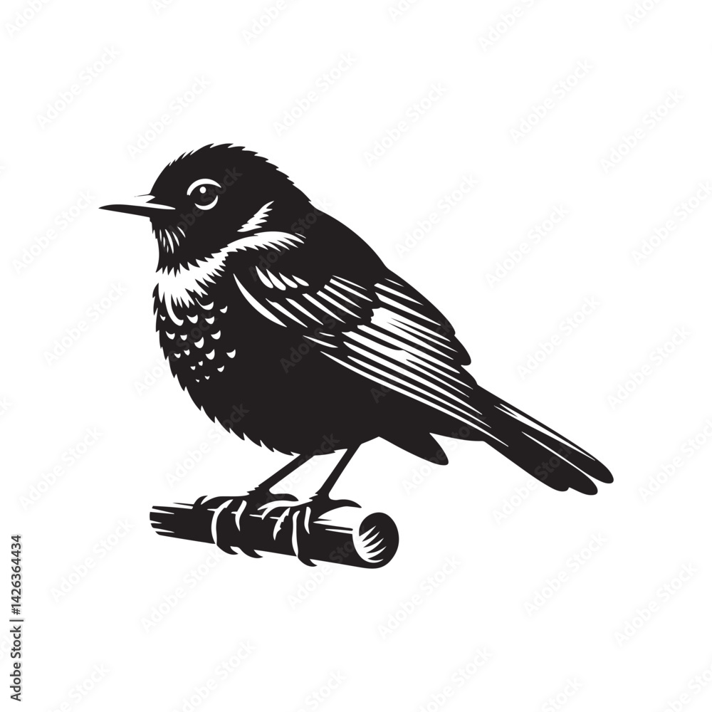 Obraz premium Elegant American Robin Silhouette Vector: Vibrant Songbird Design - Illustration of American Robin bird - Minimalist Bird Art.
