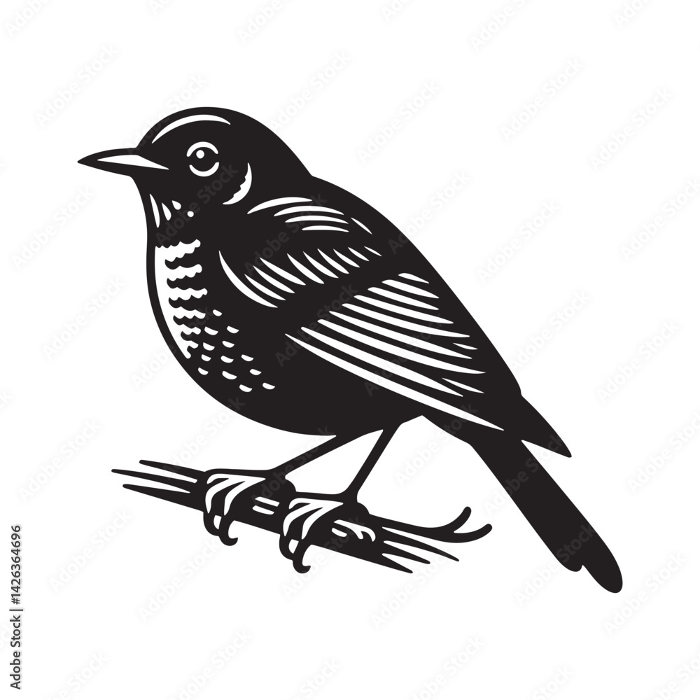 Fototapeta premium Elegant American Robin Silhouette Vector: Vibrant Songbird Design - Illustration of American Robin bird - Minimalist Bird Art.